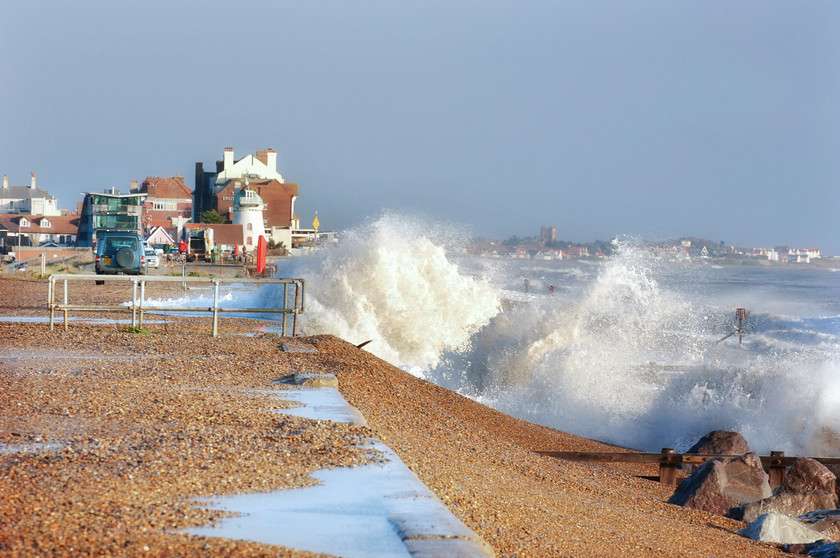 Breached sea defences in storm at Aldeburgh in Suffolk-1 
 north sea storm surge damage 
 Keywords: Aldeburgh, Beach, Floods, Gales, North, Sea, Suffolk, Tony Pick, Wall, agency, crashing, defence, environment, flooding, force, huricane, nature, nautical, power, storm, surge, swell, tide, waves, weather*north