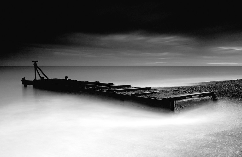 Atmospheric sluice structue in sea-3 
 Sluice structure in sea with mist 
 Keywords: Mist, Sea, Sluice, Suffolk, Tony Pick, atmospheric, movement, nautical, sky, smoke, structure, tide, waves